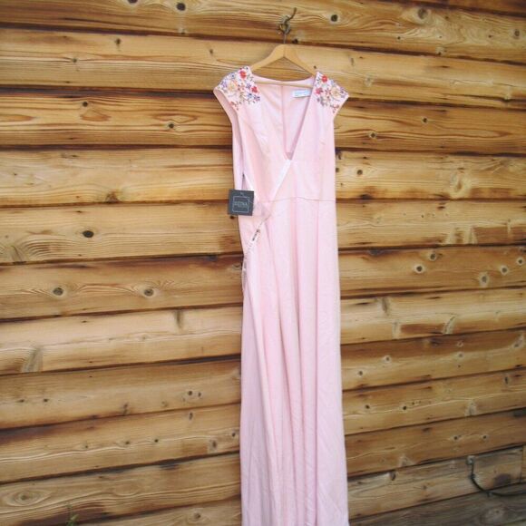 MAC DUGGAL 26540 Pink Beaded Cap Sleeve V Neck A Line Gown Dress - Picture 6 of 12